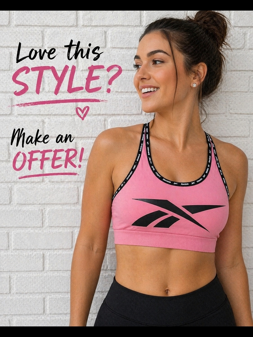 Reebok Pink Sports Bra Large L Racerback Logo Band Athletic Workout Gym